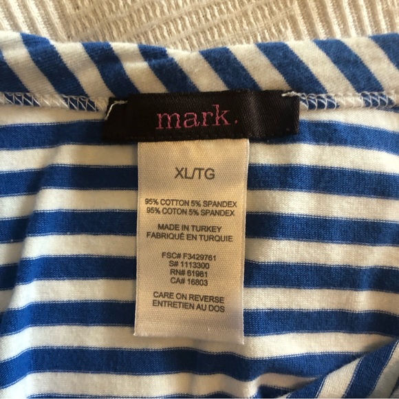 Mark by Avon Fitted Blue & White Striped Boatneck Top - Picture 2 of 2